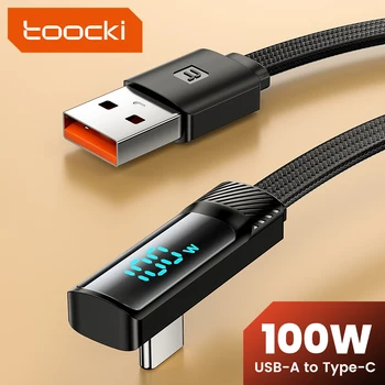 Toocki 100W USB 고속 충전 케이블, 90 도 투명 엘보 코드 와이어, 삼성 샤오미 맥북용, 타입 C 데이터 케이블