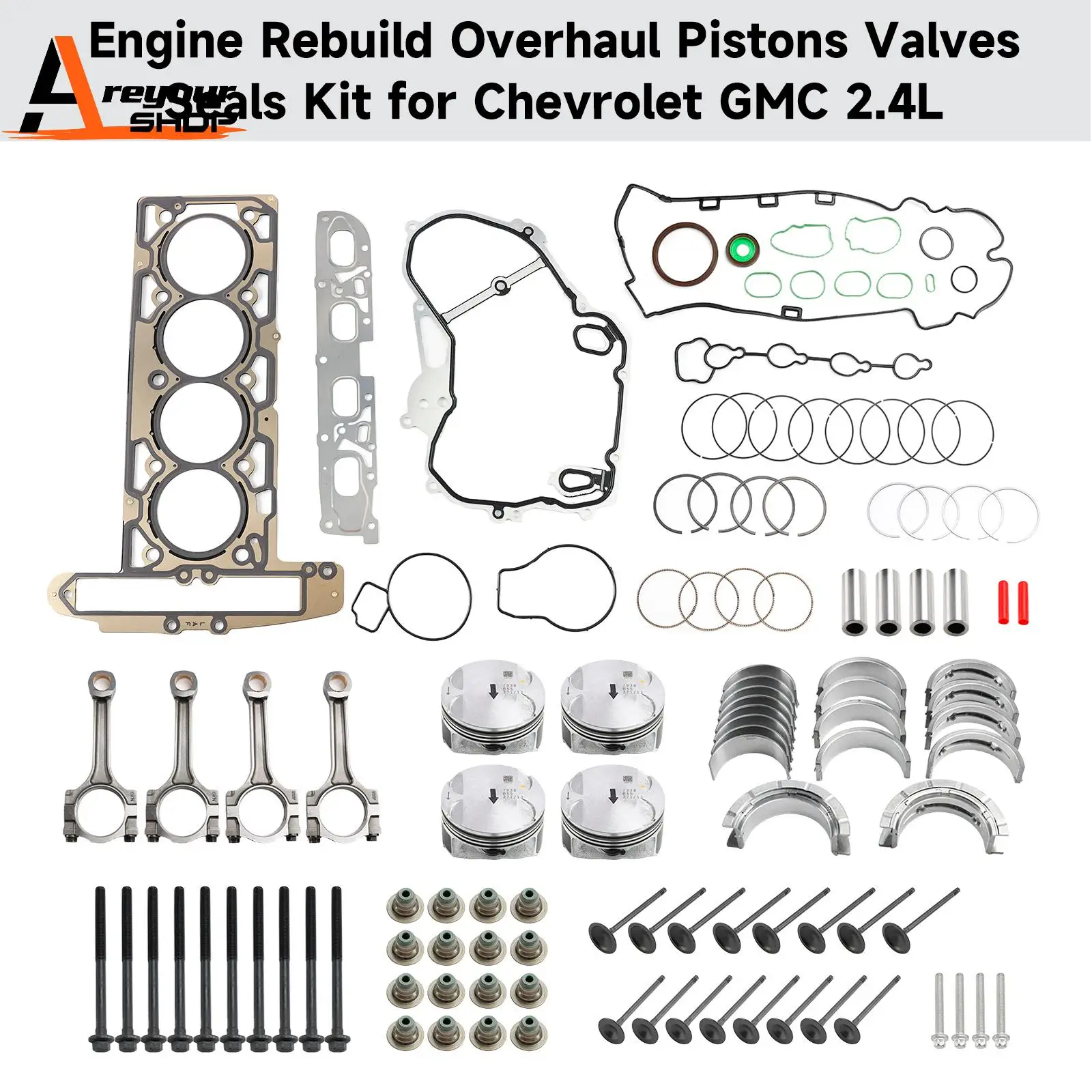 Engine Rebuild Overhaul Pistons Valves Seals Kit for Chevrolet GMC 2.4L