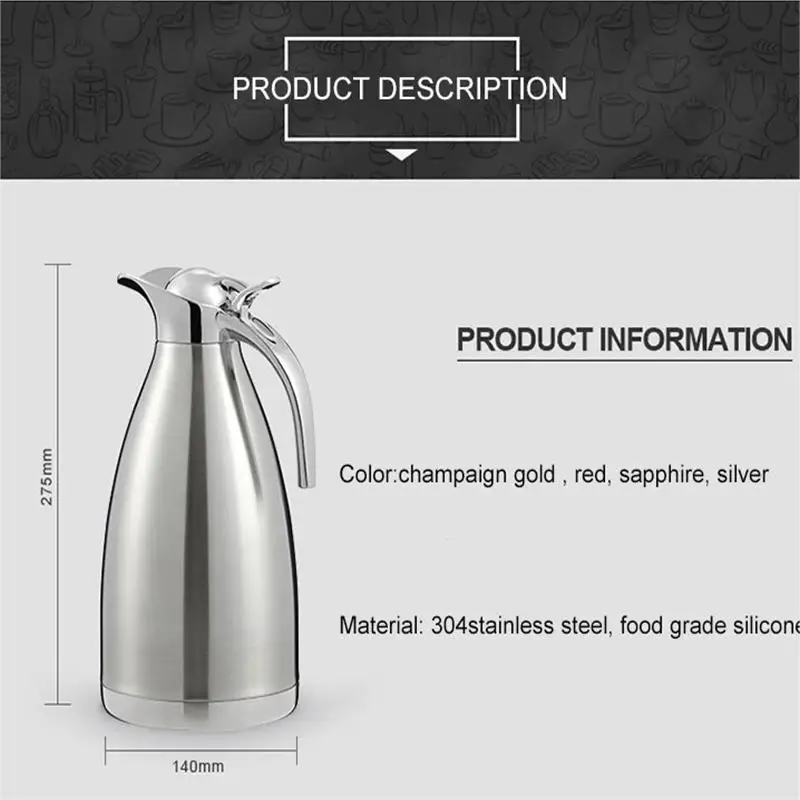 Description Picture 4 of item2L Large Double Layer Stainless Steel Thermos Bottle Home Bar Thermal Flask Kettle Tea Coffee Hot Water Jug Insulation Pot