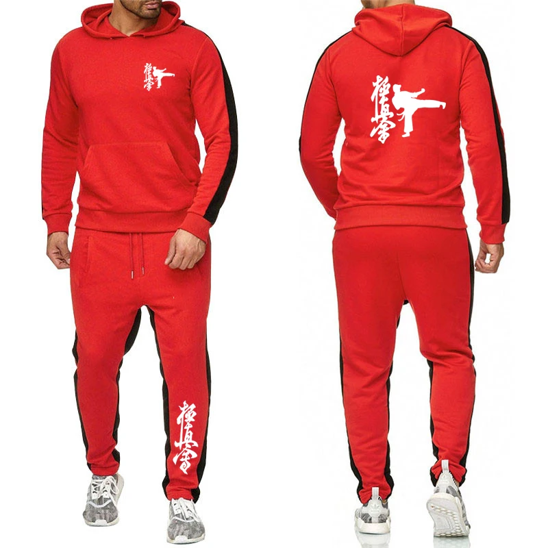 2024 Classic Mens Kyokushin Karate Solid Color Tracksuit Hooded Sweatshirts Pants High Quality Casual Sports Hoodie Jogging Suit 4