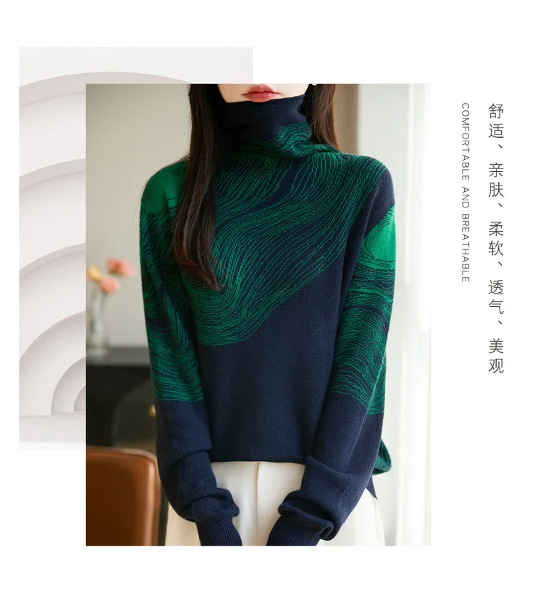 Herbst Winter frauen Pullover Casual Warm Rollkragen Gestrickte Pullover Lose Farbe Passenden Heiße frauen Top Frühling Wolle Jumper – Detail 2