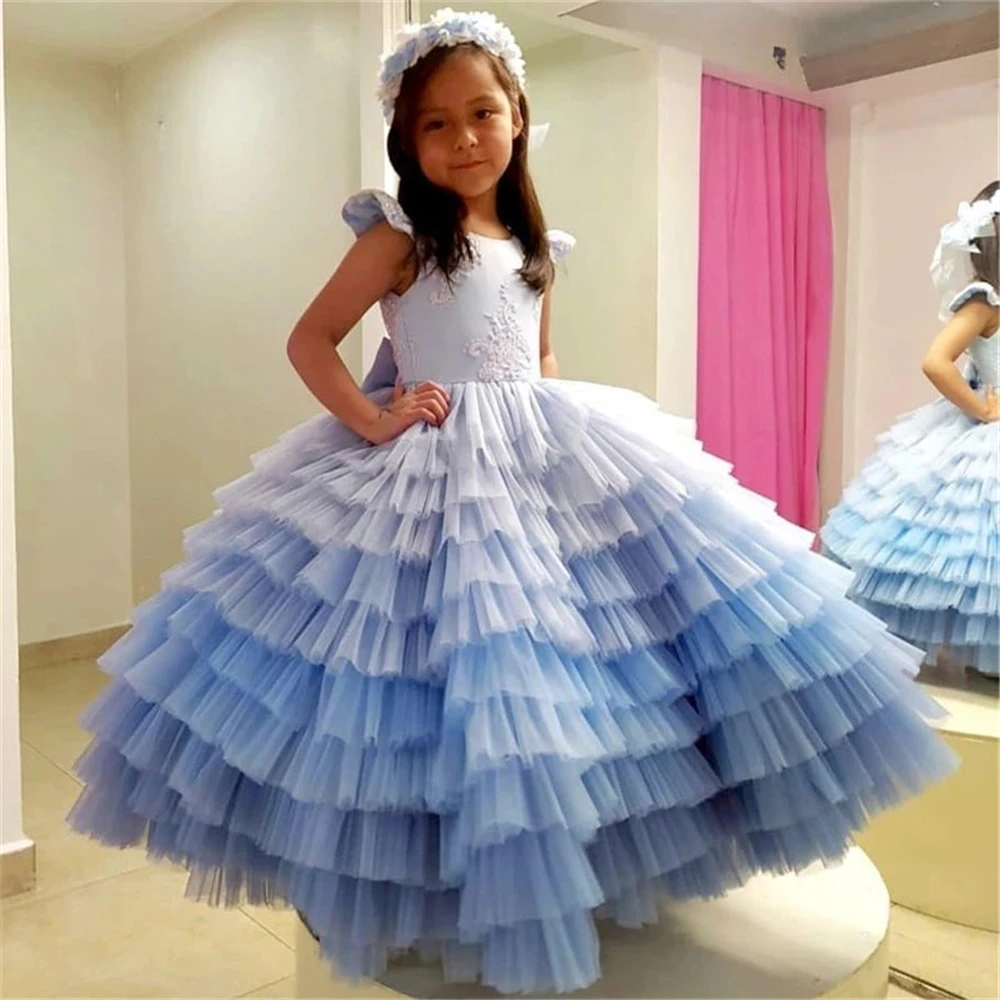 

Flower Girl Dress Sleeveless Tulle Lace Pearl Dewback Princess Ball First Communion Dresses Kids Surprise Birthday Present