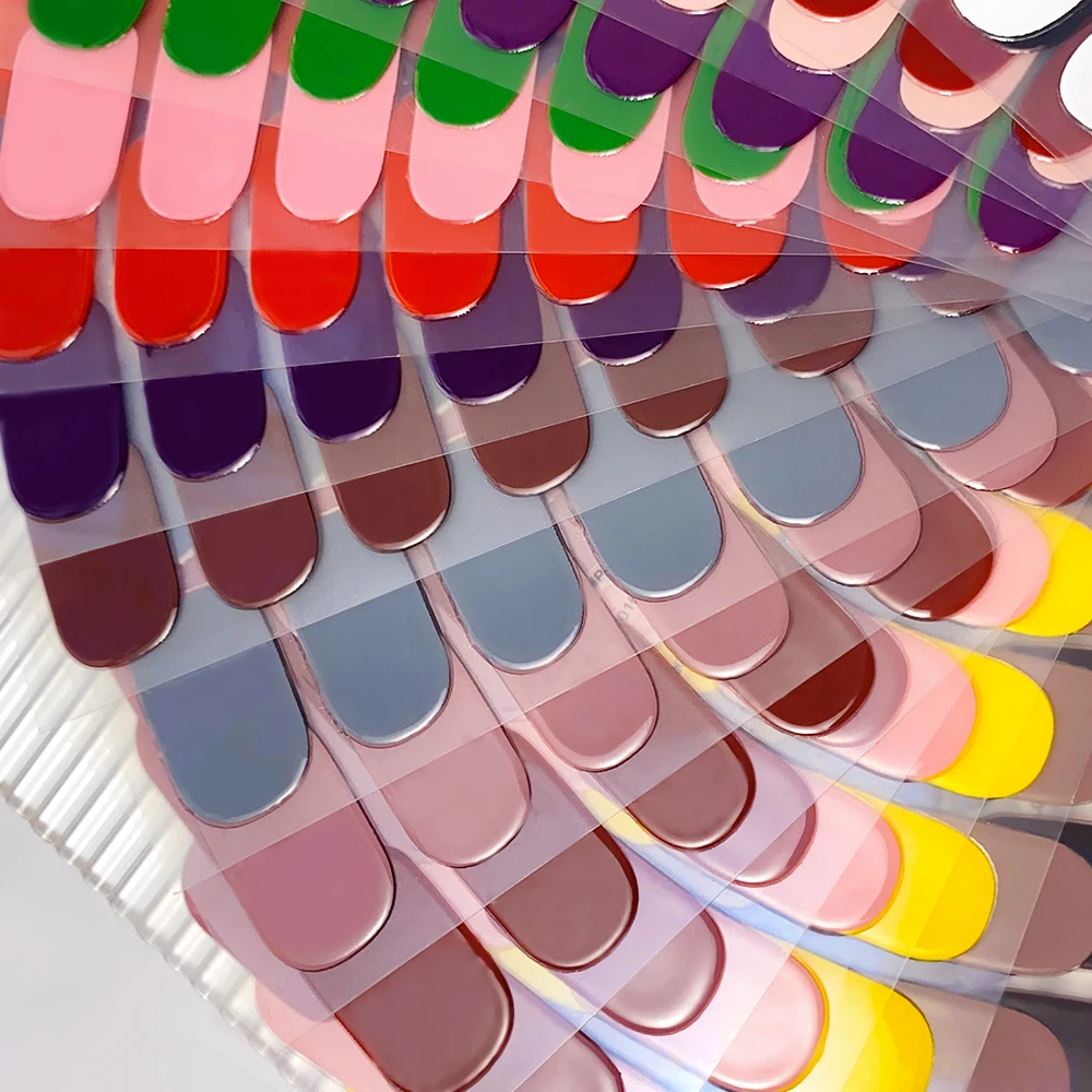 16Tips Semi-Cured Gel Nail Sticker Pure Color UV/LED Lamp Gel Nail Polish Wraps Long-Lasting Full Cover Gel Sticker Nail Decor##