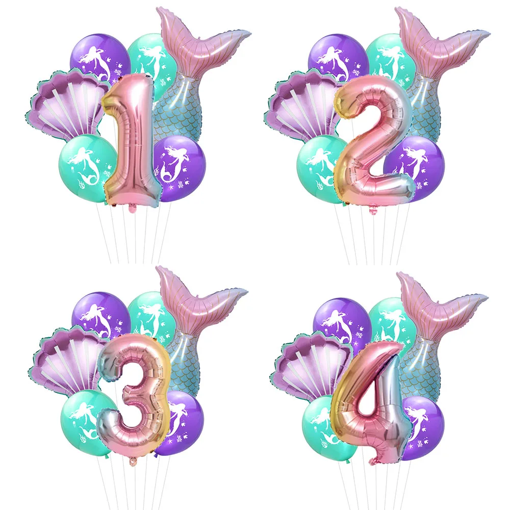 

7Pcs Mermaid Latex Balloon Balloon Set 32inch Rainbow Number Foil Balloons Mermaid Tail Globos for Birthday Party Decorations