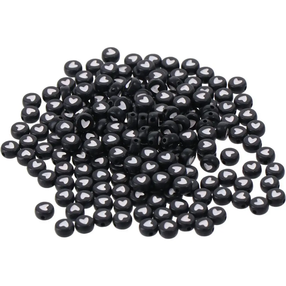 200 Pz 7*3.5Mm Acrilico Nero Perline Nere Minuscole Piatte Rotonde Cuore Bianco Cuore Bianco Perline Distanziatrici Sfuse
