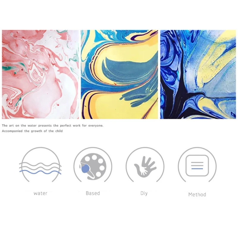 Water Marbling Paint Kit Water Art Paint Set Sketch Paper Arts Crafts for Girl Boy Creative Activities 6ml 6/12x