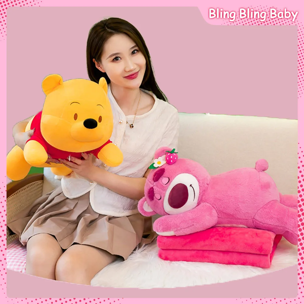 

Kawaii Pillow Blanket 3 In 1 Multifunction Throw Pillow Lotso Pooh Bear Vehicle-Mounted Air Conditioning Blanket Home Decor Doll