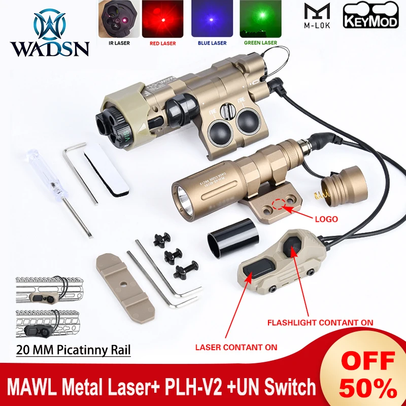 

Wadsn MAWL C1 Light Airsoft Red Green Blue Laser Modlit PLHv2 Flashlight UNAXON Dual Funtion Switch Mawl IR Illumination Torch