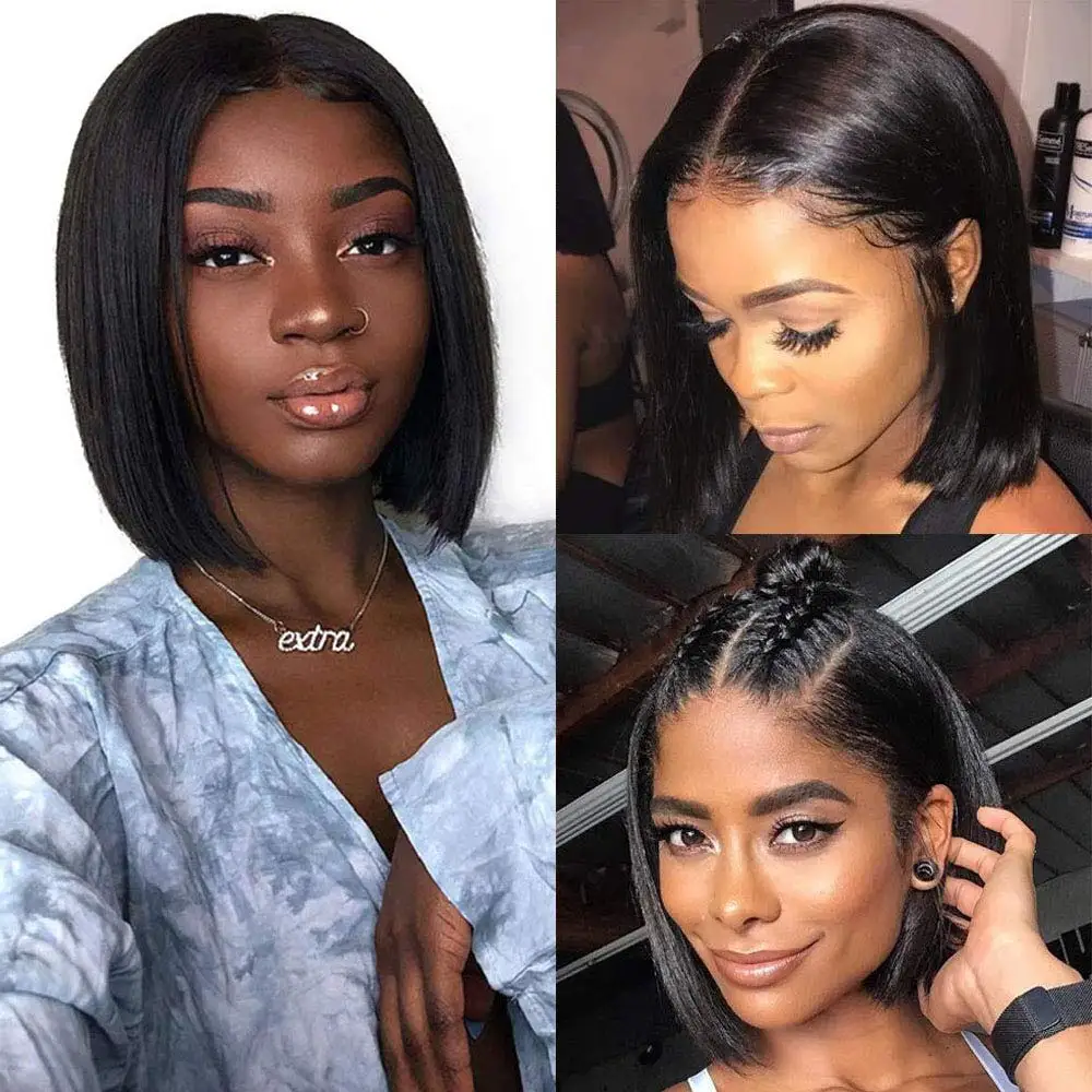 U Part Wig Straight short Bob Human Hair Wigs For Women U Shape Brazilian Remy Human Hair 250% No Leave Out Machine Made Wig Human Hair Wigs