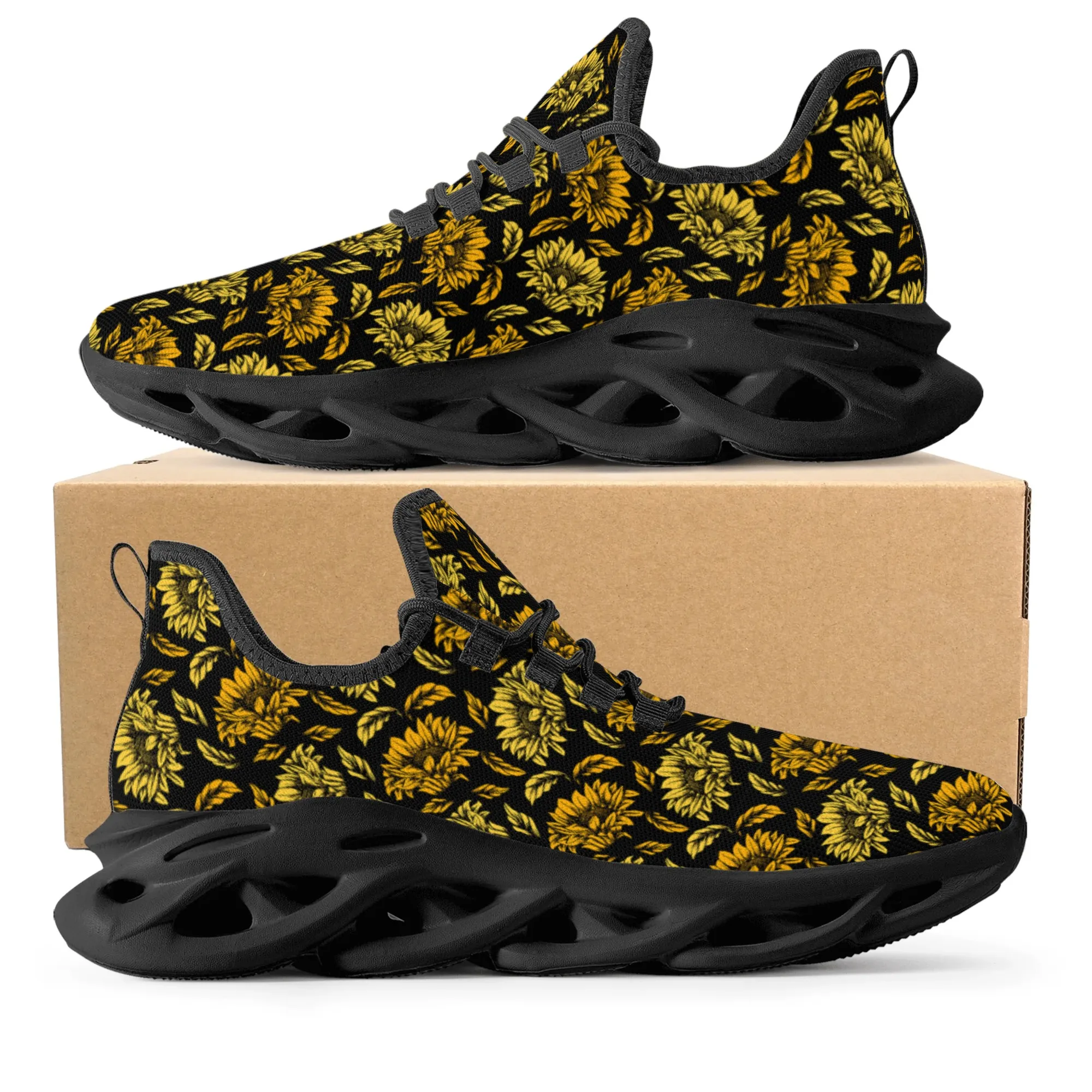Sunflowers Print Design Fashion Funny Sneakers Men Women Teenager Breathable Mesh Casual Running Shoes Lace-Up Basketball Shoe