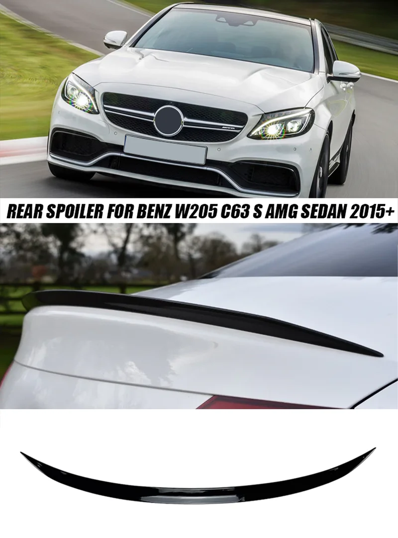 Geeignet für Mercedes-Benz C-Klasse C63 C43 C180 C200 C250 C300 C400 C450 AMG Schwarz Kofferraum Flügel Spoiler W205 Limousine 2015+ – Detail 1