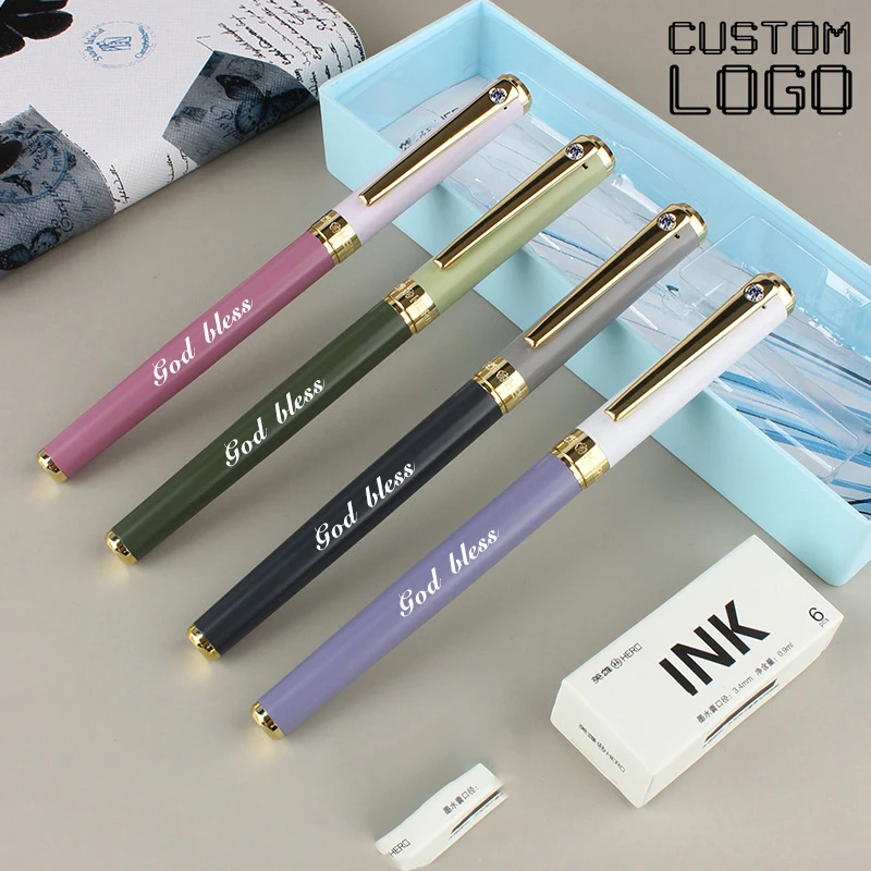 Free Custom All Metal Pen Morandi EF Tip Replacement Ink Bag Pen Office School Commemorative Gift Student Writing Stationery