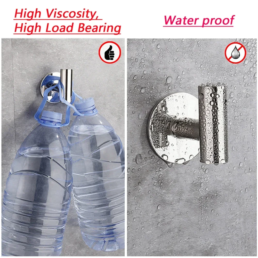 Adhesive Hooks 1/2PCS Adhesive Wall Hook Stainless Steel Robe Sticker Hooks Towel Coat Key Pants Hangers Bathroom Kitchen Storage Accessories
