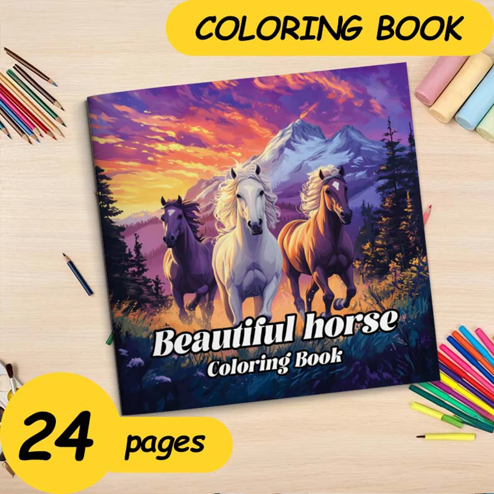 Beautiful Horse Coloring Ideas Theme Colouring Book 24 Pages Hand Painted Coloring Books Soothing Stress For Adult Picture Book 2