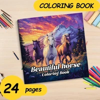 Beautiful Horse Coloring Ideas Theme Colouring Book 24 Pages Hand Painted Coloring Books Soothing Stress For Adult Picture Book 2
