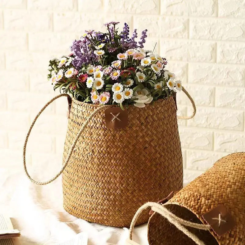 Cesto Di Fiori Intrecciato In Erba Fatto A Mano Cesto Di Fiori Creativo Cesto Di Inserimento Di Fiori Secchi Set Di Fiori Di Giftbasket Portatile Circ
