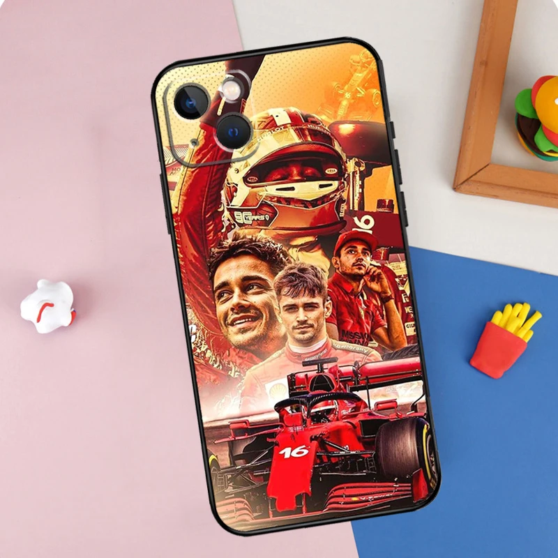 Yomyejisoo [2 Confezioni] Cover per iPhone 13 iPhone 14 6.1,Custodia TPU Soft Gel Silicone Antiurto per Moda Cool Charles Leclerc Stella 16 Pattern Disegni Protettiva Nero Case, M01