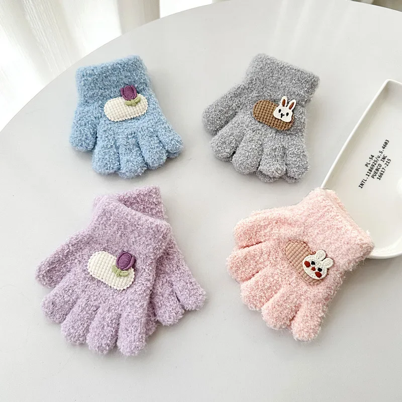 1-3Y Children Gloves Autumn Winter Warm Thicken Boys Girls Baby Riding Mittens Cute Cartoon Kid Kindergarten Five Fingers Mitten 3