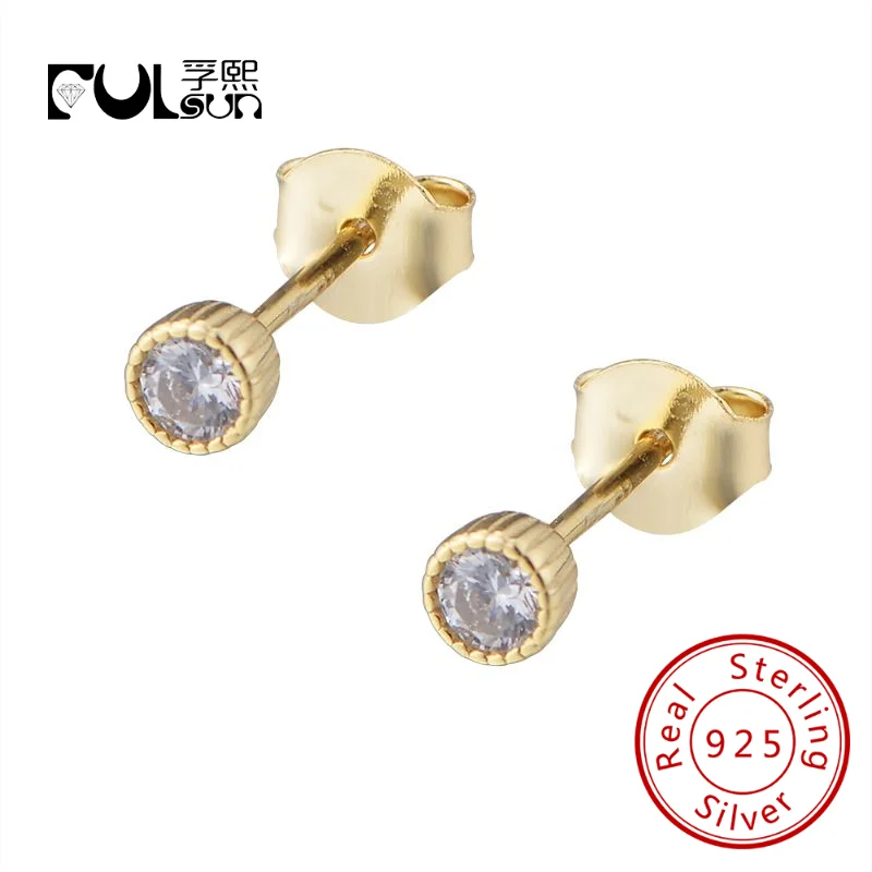 

Fulsun Ins 14k Gold Plated S925 Sterling Silver Minimalist Stud Earrings Cubic Zirconia Fine Jewelry bar Earrings for Women