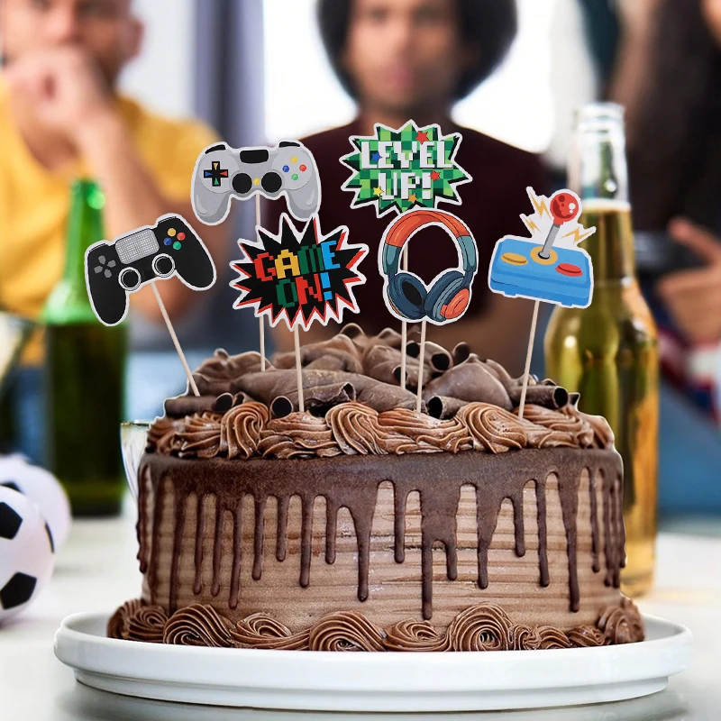 13Pcs/set Video Game Cake Toppers Game On Controllers Cupcake Picks Kids Boy Girl Happy Birthday Party Cake Decoration Supplies