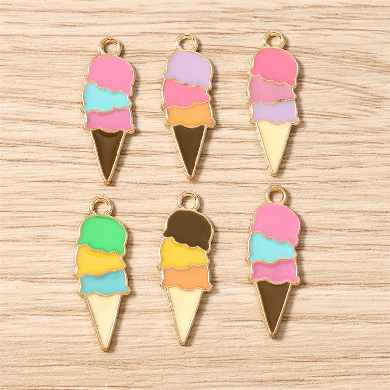 10 Stück 10x26mm Niedliche Emaille Sommer-Essen Eiscreme Charms Anhänger für Schmuckherstellung Ohrringe Halskette Armband DIY Bastelbedarf