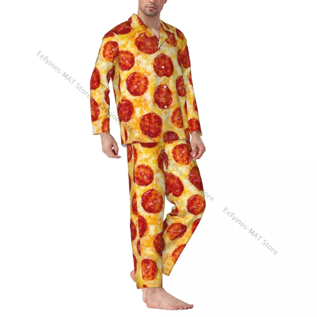 Mens Pajamas Sets Home Suits Pepper Pizza Sleepwear Loose Homewear Long-sleeved Casual Sets