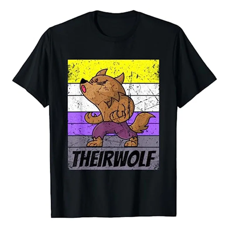 

Vintage Theirwolf Nonbinary Pride Non Binary Shirt LGBTQ T-Shirt Lgbt Gift Gay Pride Ally Proud Graphic Tees Wolf Lover Outfit