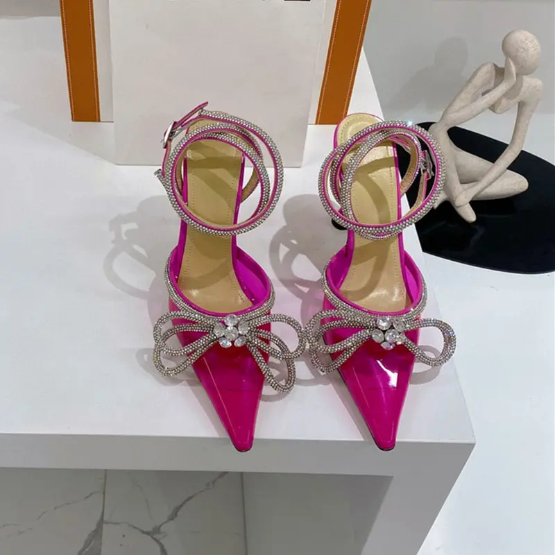 

Summer Women Pointy Toe Thin Heels Cross Strappy Crystal Elegant Women High Heels Pumps Sexy Stiletto Wedding Prom Evening Shoes