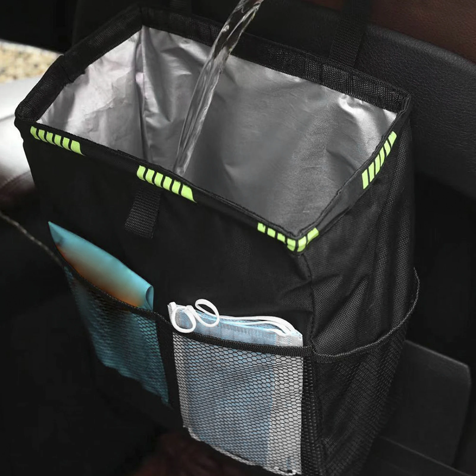 Car Trash Can Car Trash Can Handy Tissue Holder Leak-Proof Car Organizer Storage Bag Rear Seat Garbage Bin With adjustable release buckle
