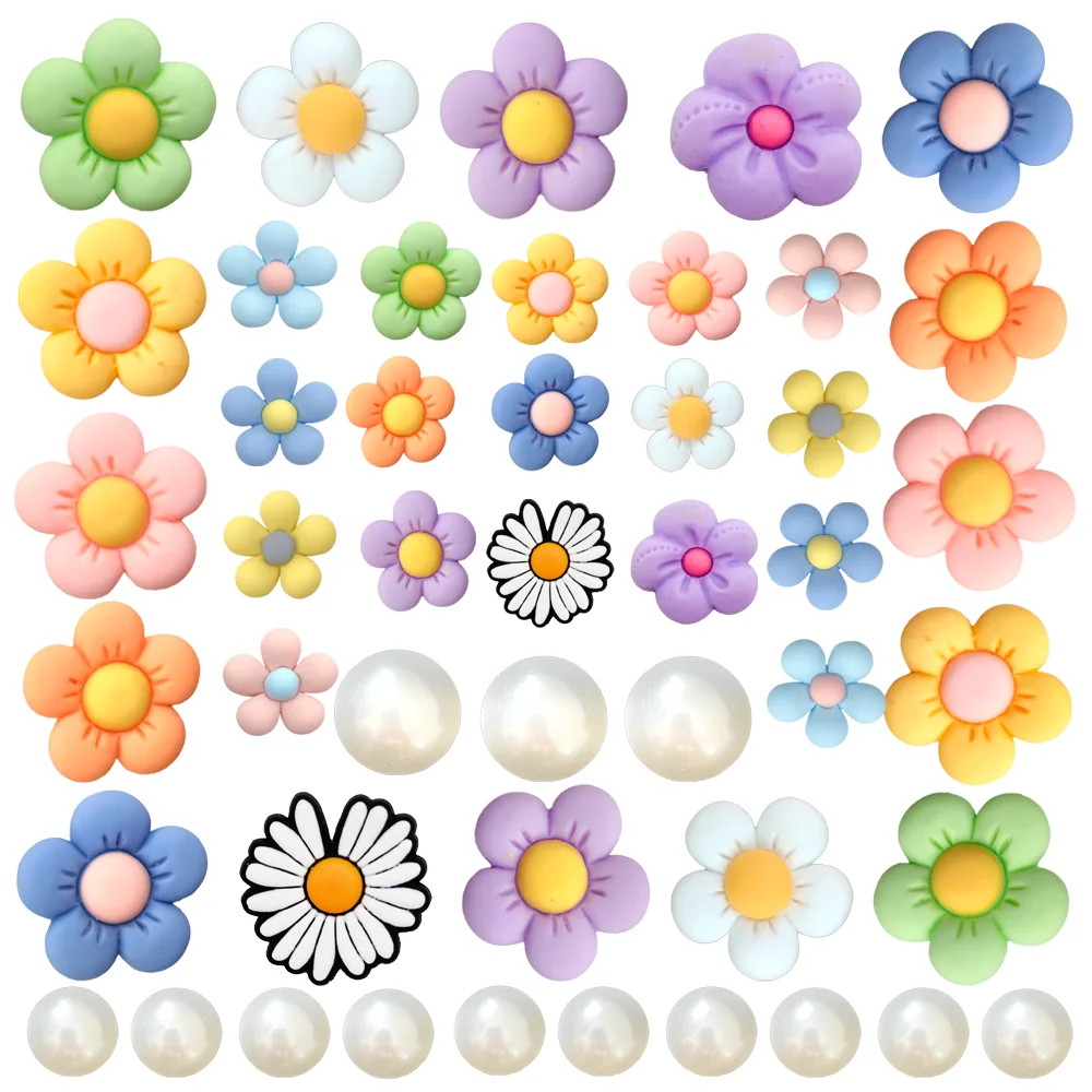 

Hot 1-14Pcs Colorful 5 Petal Flowers Shoe Charm Accessories Pearl Sandals Buckle Decor Pins Girls Women Gifts