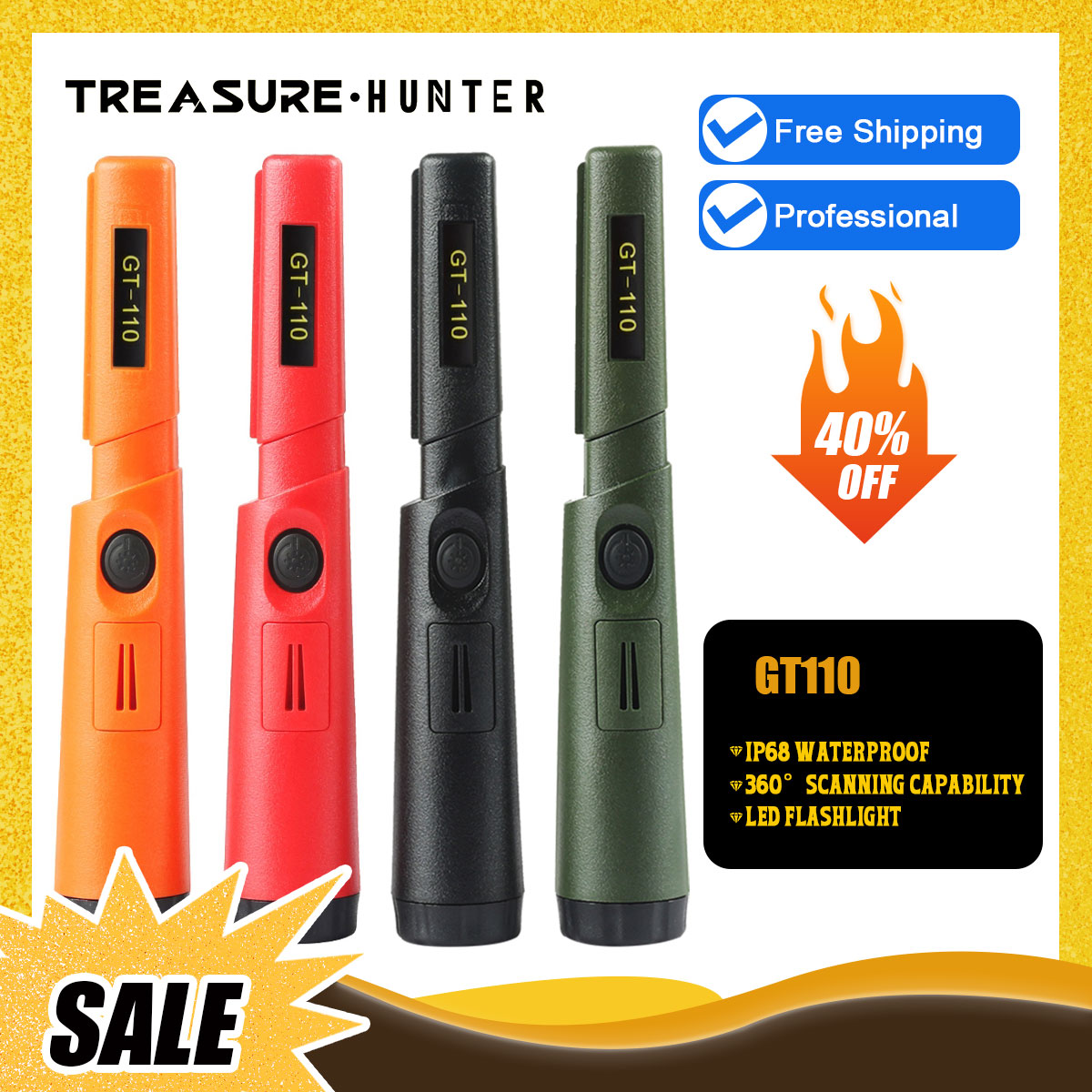 Treasure Hunter GT110 Handheld Pinpointing Metal Detector Pinpointer Pointer Probe Anti-scratch Metal Waterproof 360 Degree Scan
