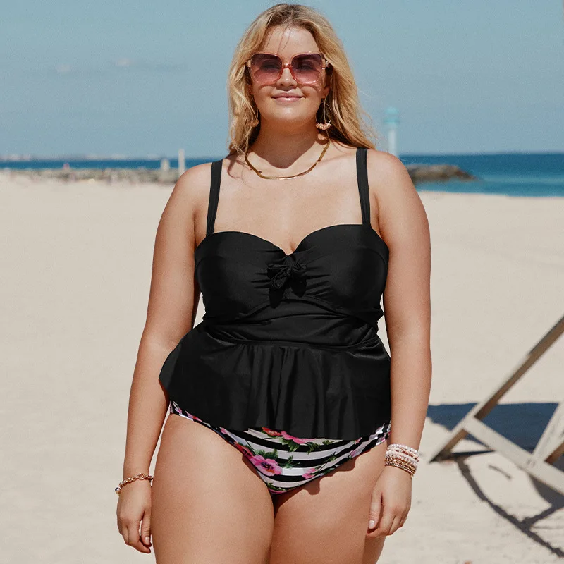Women Solid Push Up Padded Bra Swimsuit Plus Size Two Piece Bikini Set Swimsuit Bathing Suit Brazilian Biquini Swimwear M-5XL