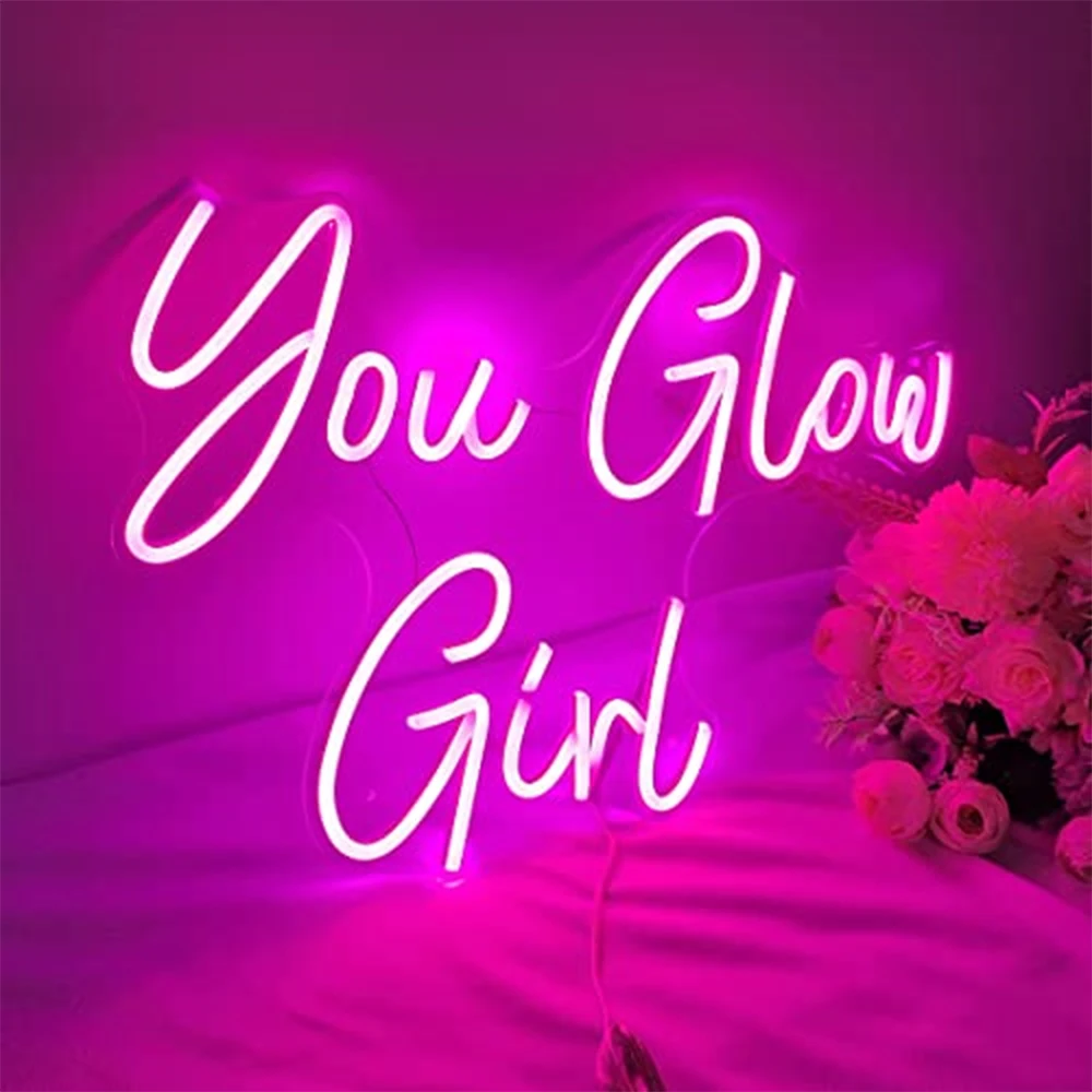 LED Neon Sign You Glow Girl for Wedding Party Bedroom Bar Room Wall Decor Birthday Party Decor Neon Lights Girls Kawaii Gift