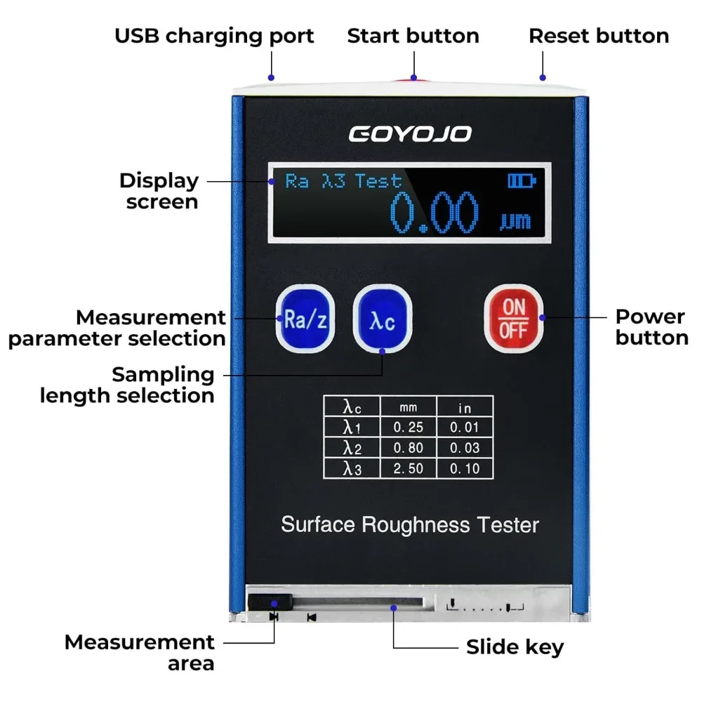 Surface Roughness Tester Portable Roughness Gauge Ra/Rq 0.05~15.0μm Rz/Rt 0.1~50.0μm with Standard Calibration Block and Bracket 4