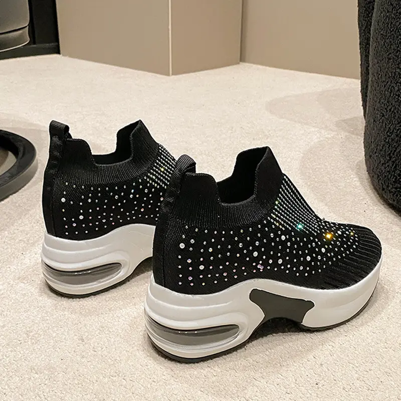 2025 High Quality Air Cushion Shoes For Women lightweight Breathable Hiking Shoes Rhinestone Platform wedge SLIP-ON sneakers - Image 2