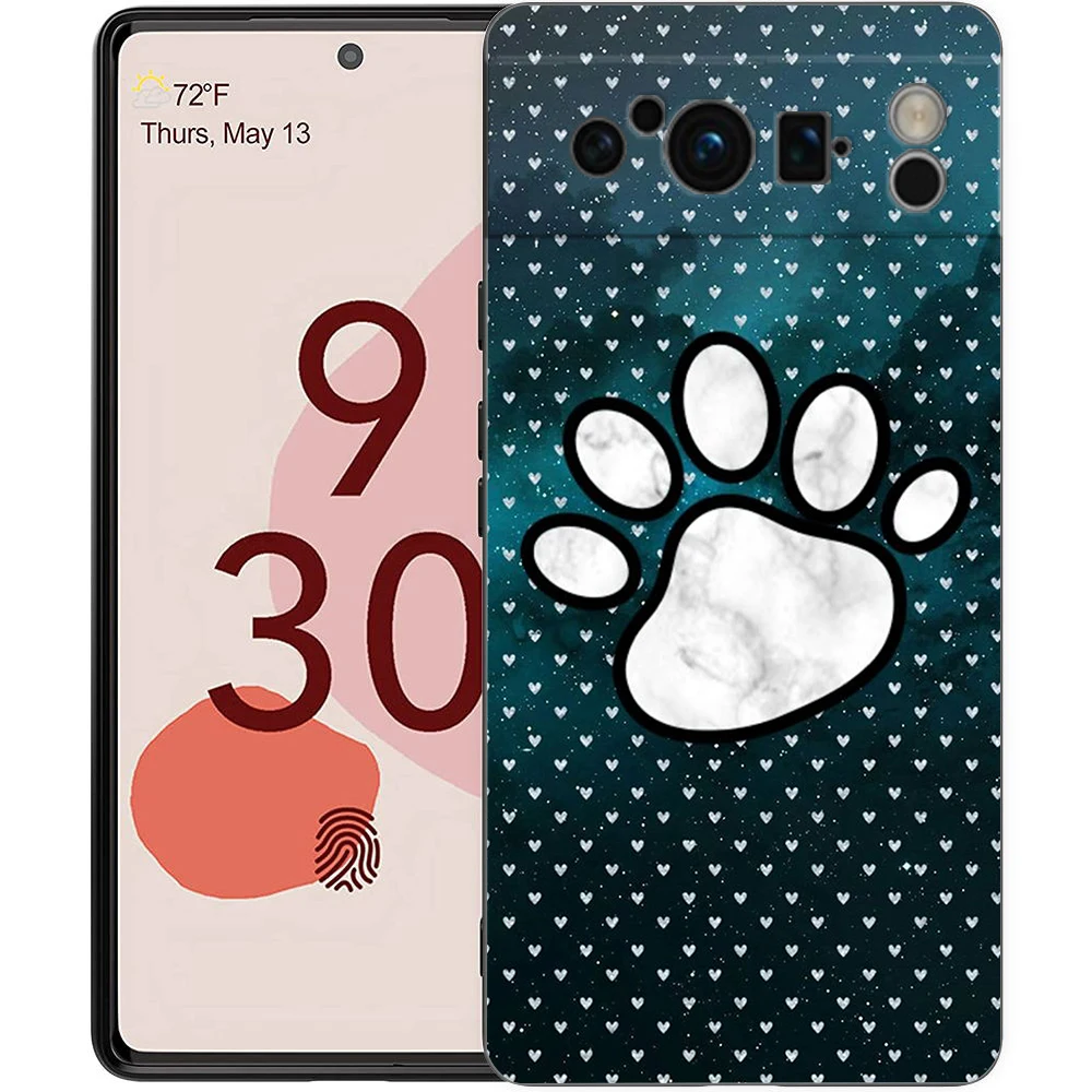 Black Soft Shell Phone Case with Cute Dog Paw Print Design