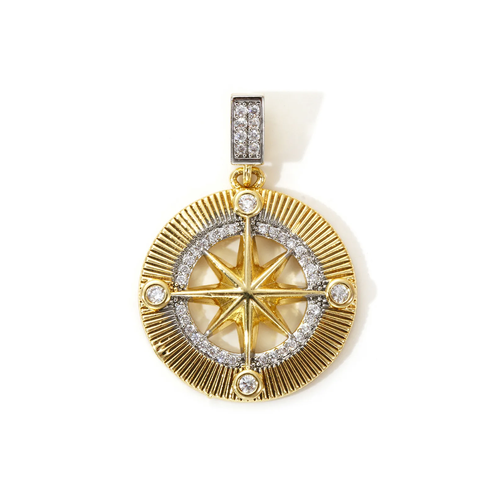 1 Stück Messinganhänger, 18 Karat vergoldet, Sonnenblumenstern, Mikropavé-Fassung mit klaren Zirkonia, zum Selbermachen von Halsketten und Schmuck_voghion.com