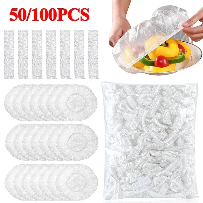 

50/100pcs Disposable Food Cover Plastic Wrap Elastic Food Bag for Fruit Bowls Caps Food Grade Kitchen Fresh Keeping Saver Bag