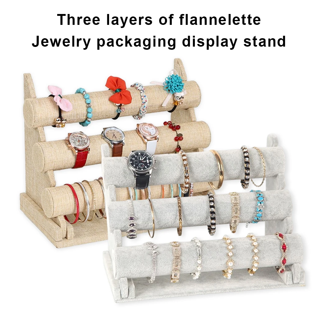 Stepped Design Bangle Bracelet Holder Five Layer Durable Watch Display Stand  for Grey Flannelette 