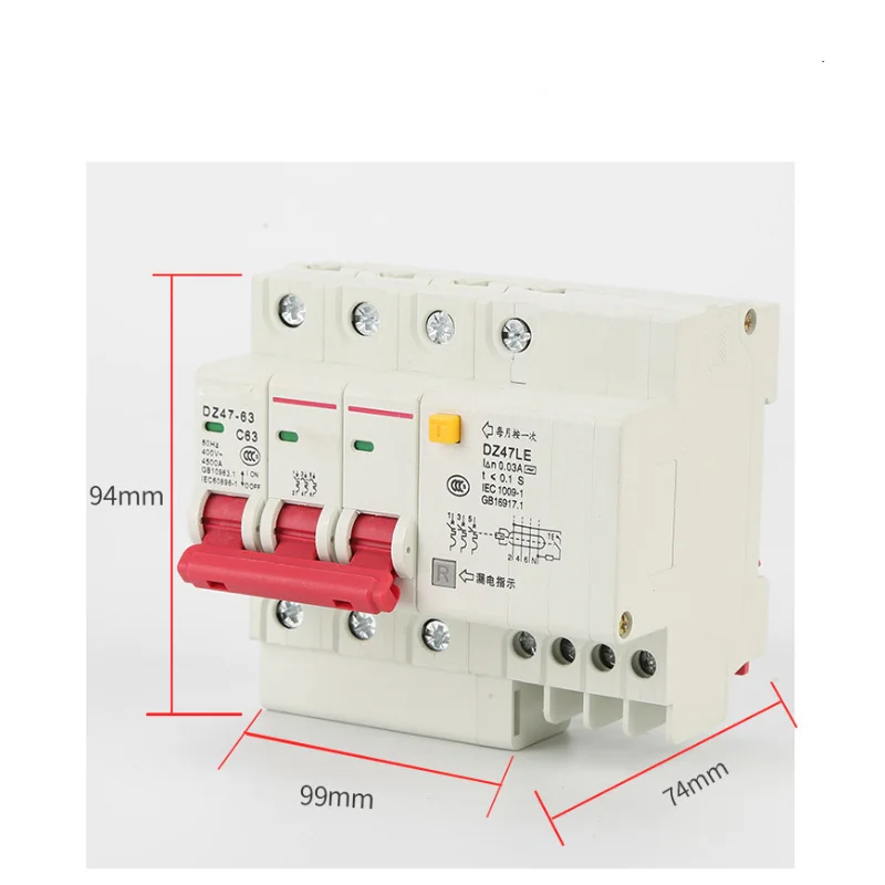 

50 Pec 3P+N 20A 25A 30A 40A 50A 63A 230V~ 50HZ/60HZ Residual Current Circuit Breaker with Over Current and Leakage Protection