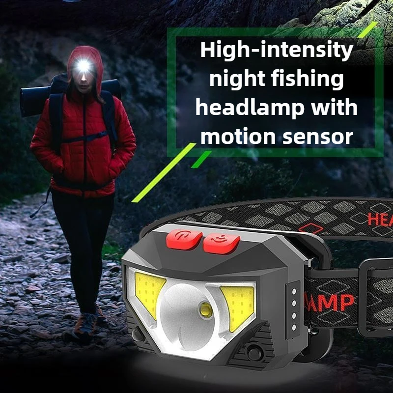New USB Charge Ultra-Light Bright LED Rechargeable Headlight Waterproof Motion Sensor Headlight for Running & Outdoor Fishing