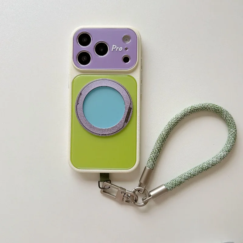 Versatile 360° Rotating Magnetic Ring Case with Lanyard and Dopamine Contrasting Colors