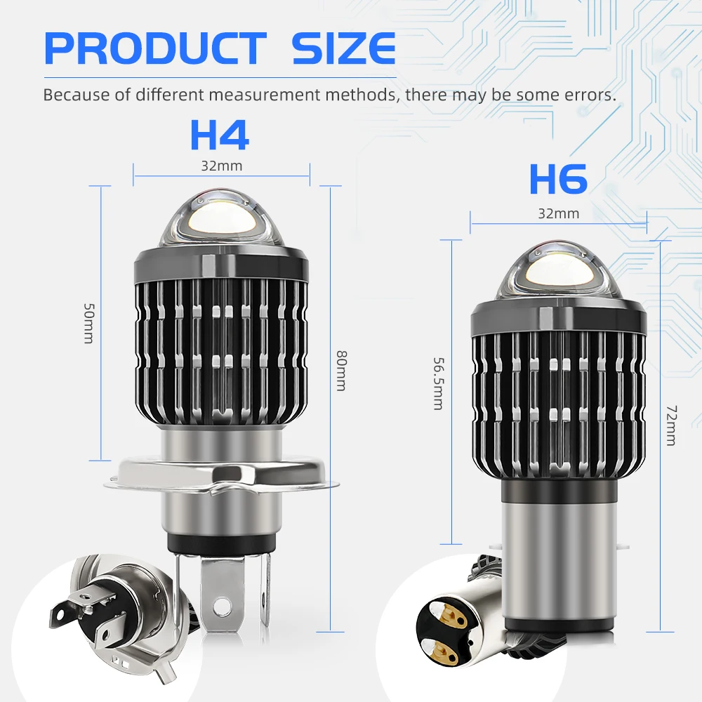 HL H4 LED 오토바이 헤드라이트 전구 H6 P15D CSP LED 렌즈 백색 황색 하이 로우 빔 스포트라이트 오토바이 스쿠터 오프로드용 12V