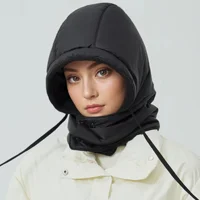 New Style Windproof Hats Plush Fleece Lined Warm Winter Cap Hooded Full Cover Waterproof Hats For Women Solid Color Winter Hats