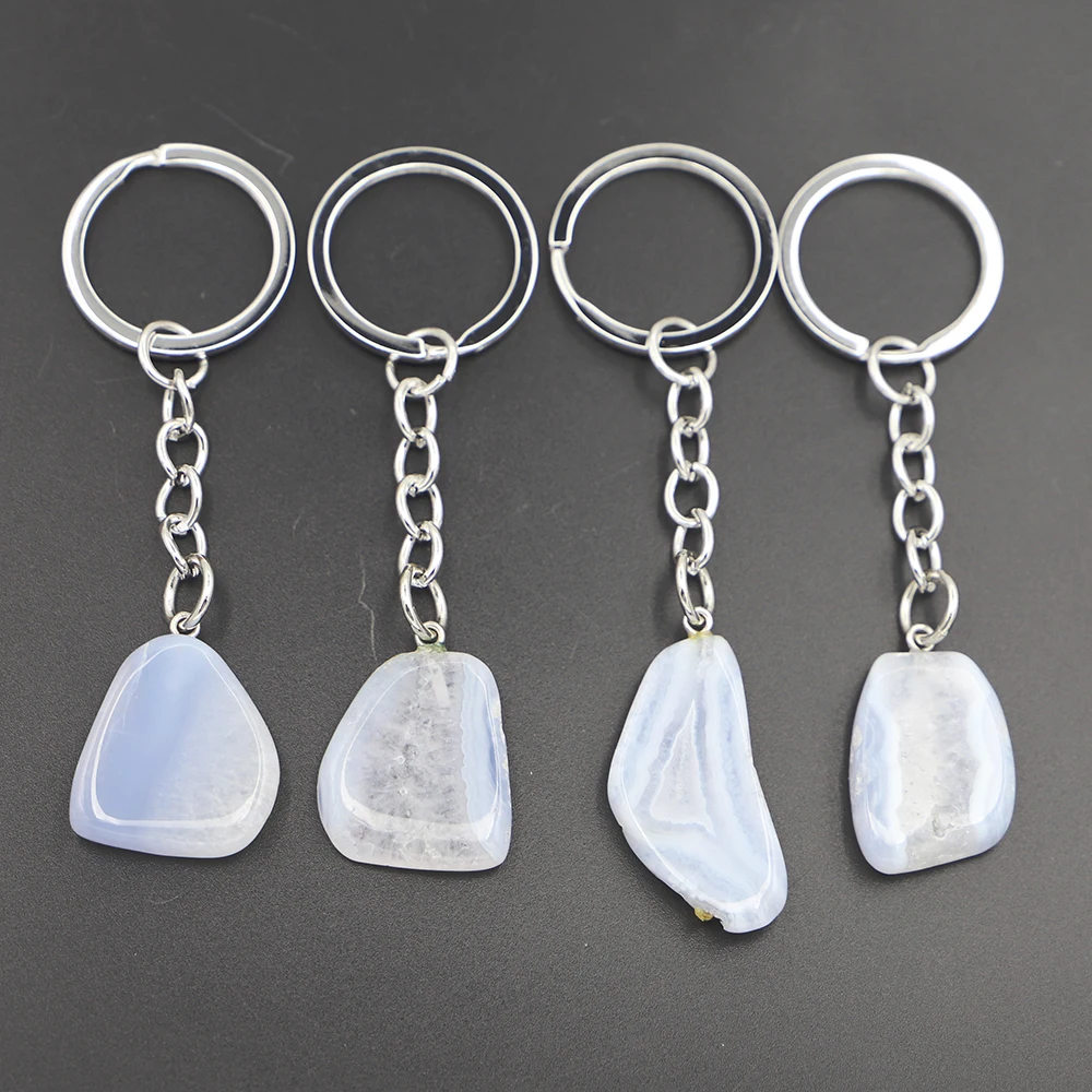 Natural Irregular Crystal Agate Key Ring Bag Pendant Car Keychain DIY Fashion Reiki Charm Jewelry Accessories Wholesale 6Pcs/Lot