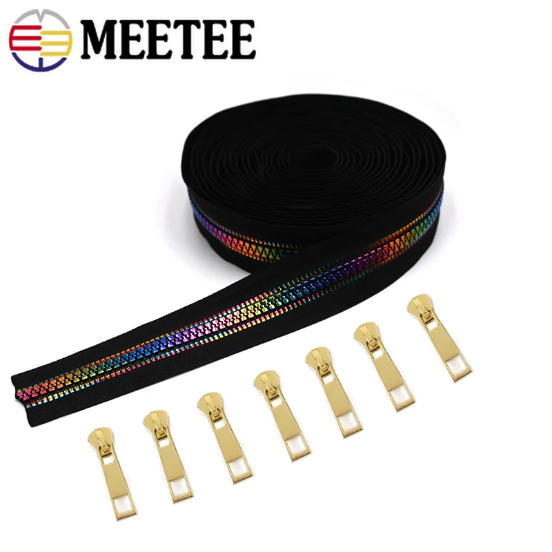 Rainbow Zipper Tape 5 Yards #3 #5 with 10 Pieces of Teeth Zipper Pulls  Zipper Tape with 2 Colors and Metallic Slider Pull Tab - AliExpress