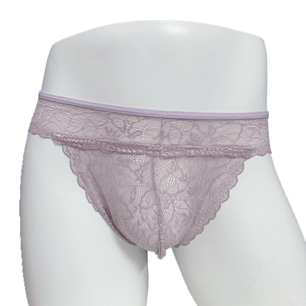

Men's Sexy Thong Lace Mesh Breathable Underwear Bulge Pouch Briefs Bikini Lingerie Seamless Underpants Bare Buttocks Panties