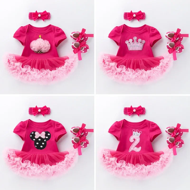 

3Pcs Baby Girl Birthday Clothes Newborn One Year Princess Tutu Dress Suit 1st Birthday Party Clothes 2 Years Infant Romper Dress