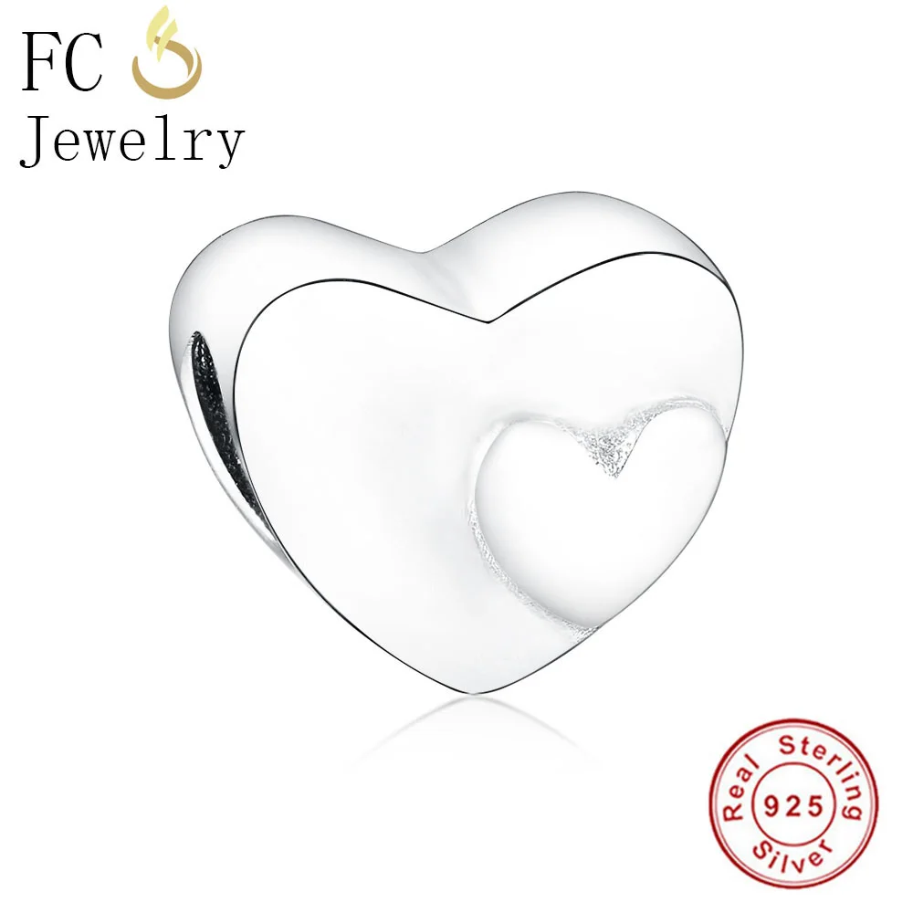 

FC Jewelry Fit Original Brand Charms Bracelets Bangle 925 Sterling Silver You me Two Hearts Beads For Making Berloque Valentine