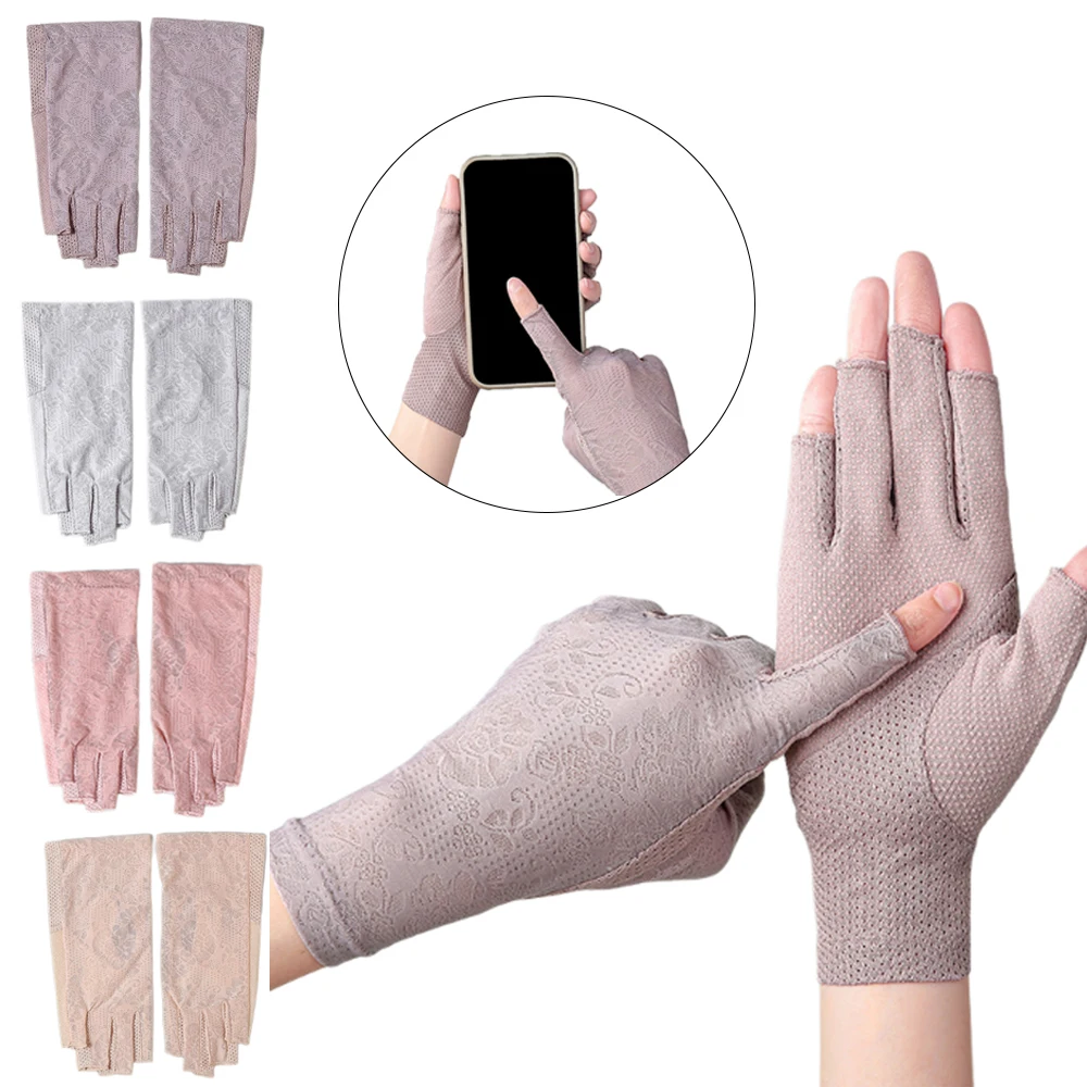 

Women's Thin Fingerless Gloves Touch Screen Riding Driving Outdoor Summer Autumn Half-finger UV Protection Sunscreen Mittens